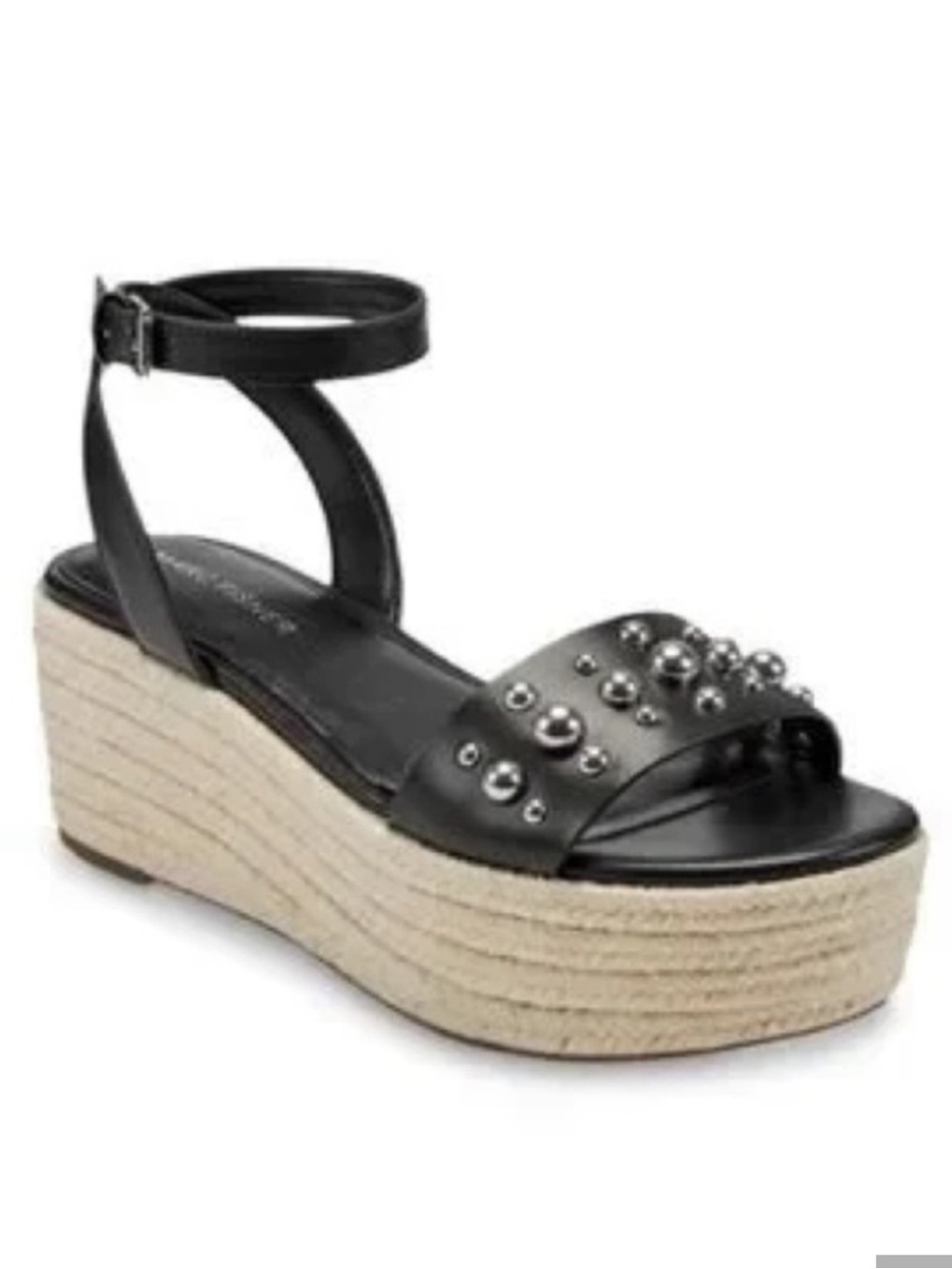 NEW Marc Fisher Black and Tan Studded Platform ankle strap Sandals Sz 7.5